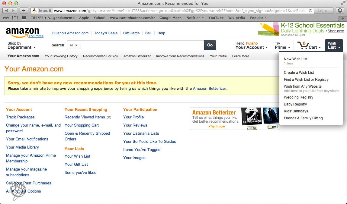 tela Amazon criar wish