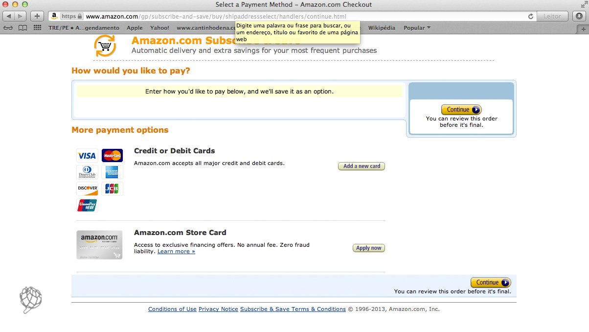 tela Amazon escolher cartao