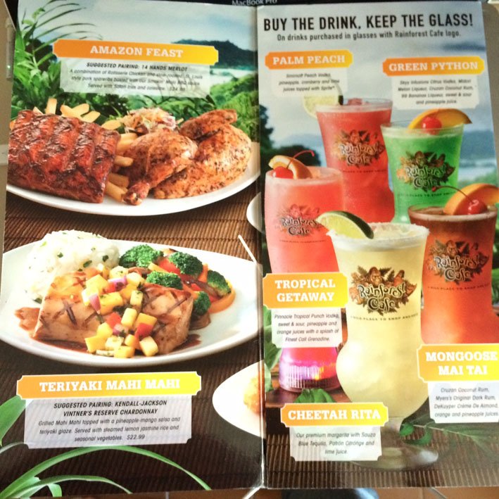 Rainforest Las Vegas cardapio bebidas