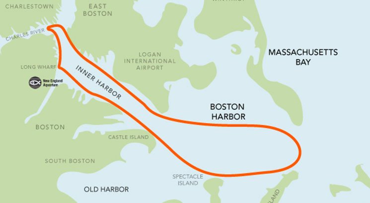 Trajeto do passeio de barco em Boston