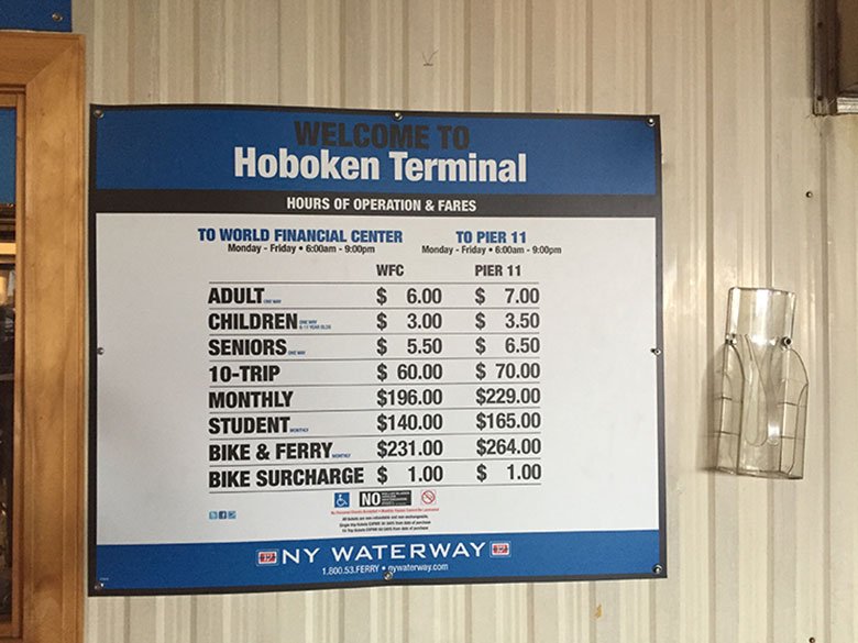 Preços do ferry de New Jersey para Manhattan