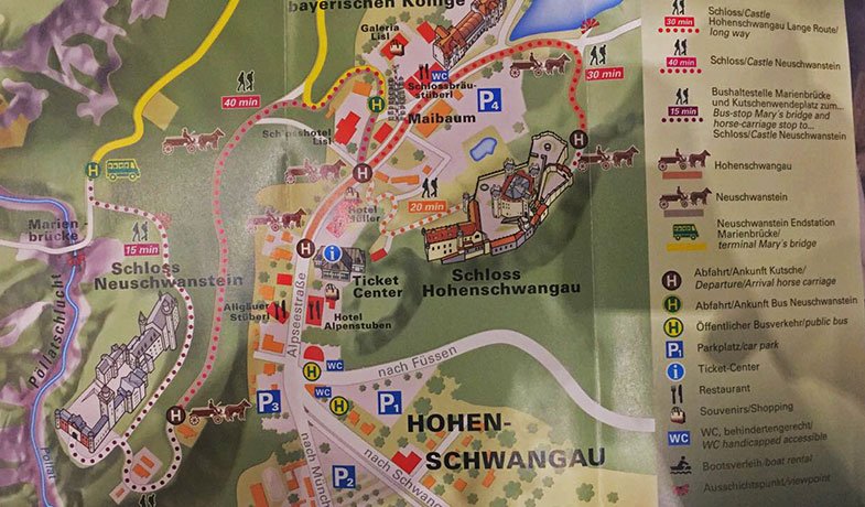 Mapa de acesso ao Castelo de Neuschwanstein