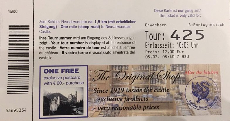 Ticket para visitação ao Castelo de Neuschwastein