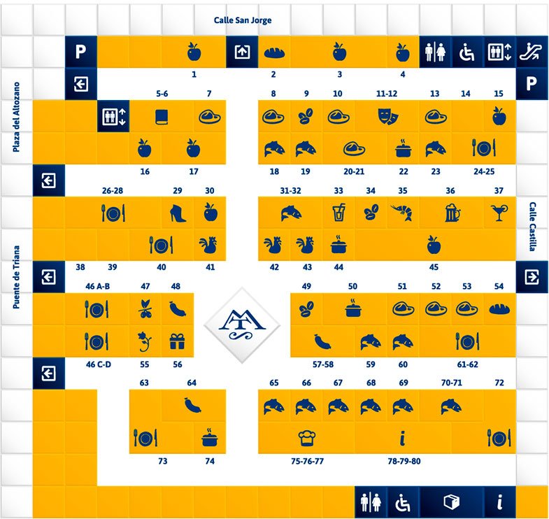 Mapa do Mercado de Triana em Sevilha