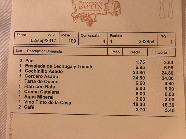 Conta do El Botin em Madrid