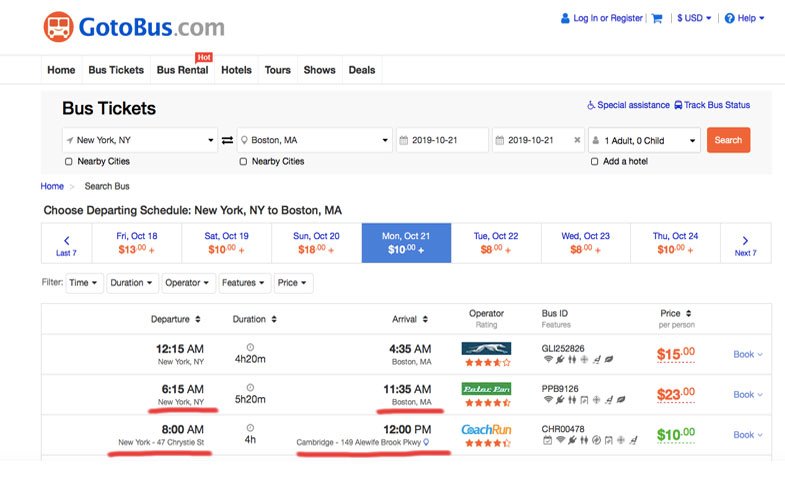 New York par Boston de ônibus, uma viagem barata