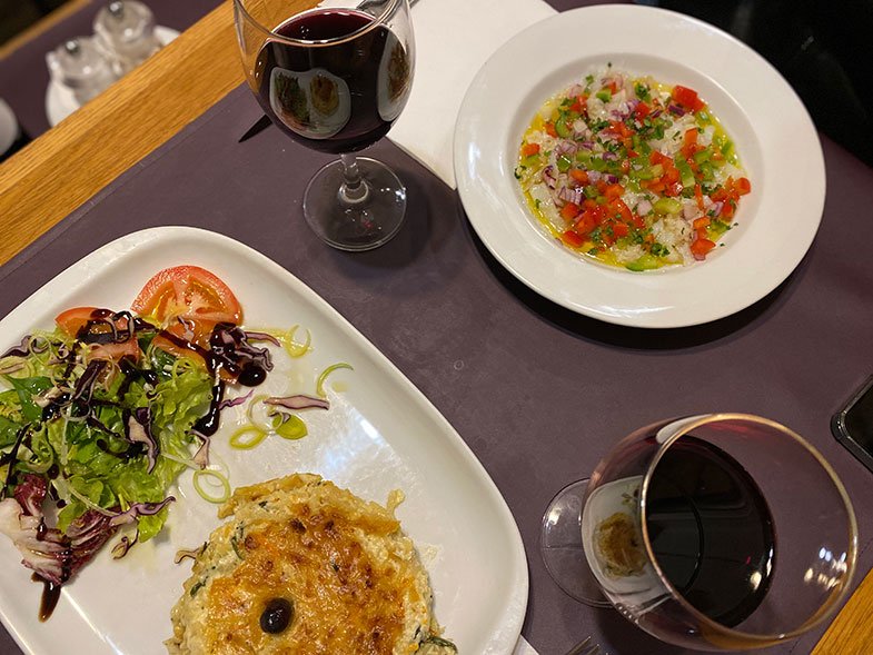 Bacalhau com natas e ceviche de bacalhau